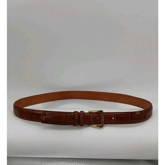 Brighton Accessories - Brighton Belt Brown Embossed Calfskin On Saddle Leather Medium Gold Tone VTG